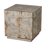 Worlds Away REVERSE ANTIQUE MIRROR COCKTAIL CUBE W. SILVER LEAF BASE