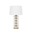 Worlds Away Acrylic And Brushed Brass Stack Lamp With White Linen Shade