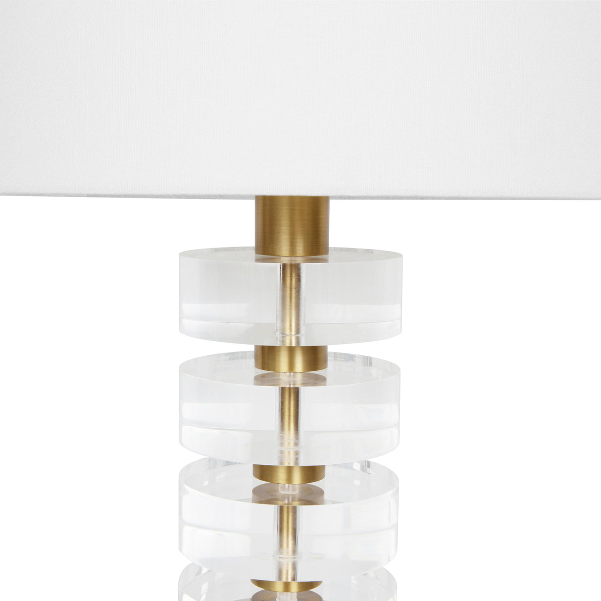 Worlds Away Acrylic And Brushed Brass Stack Lamp With White Linen Shade