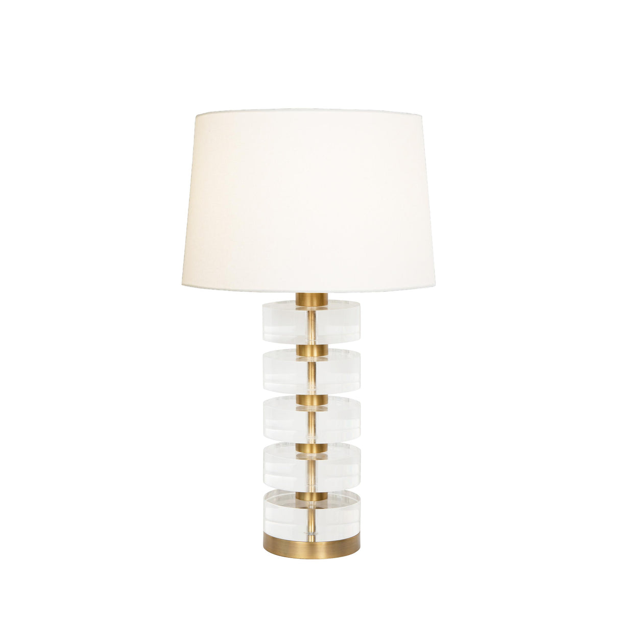 Worlds Away Acrylic And Brushed Brass Stack Lamp With White Linen Shade