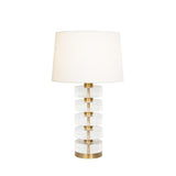 Worlds Away Acrylic And Brushed Brass Stack Lamp With White Linen Shade