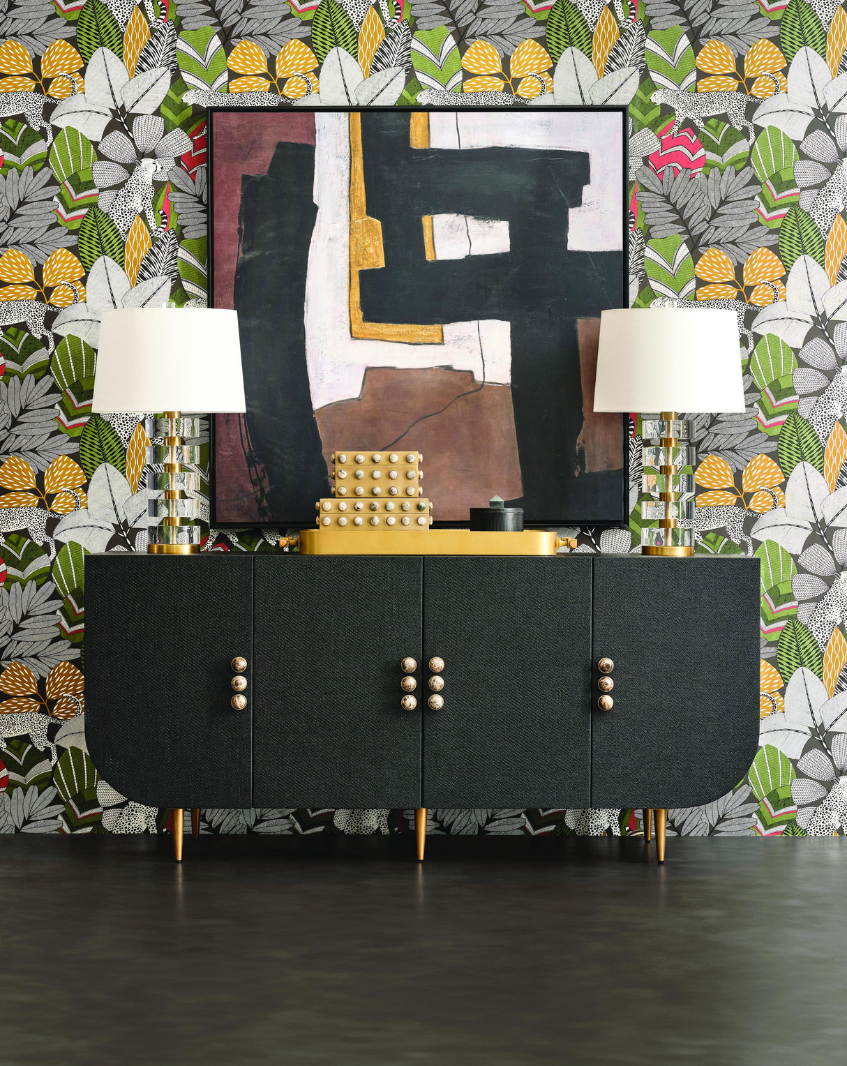 Worlds Away Acrylic And Brushed Brass Stack Lamp With White Linen Shade