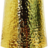 Worlds Away Hammered Brass Side Table With Tapered Base And Round White Marble Top