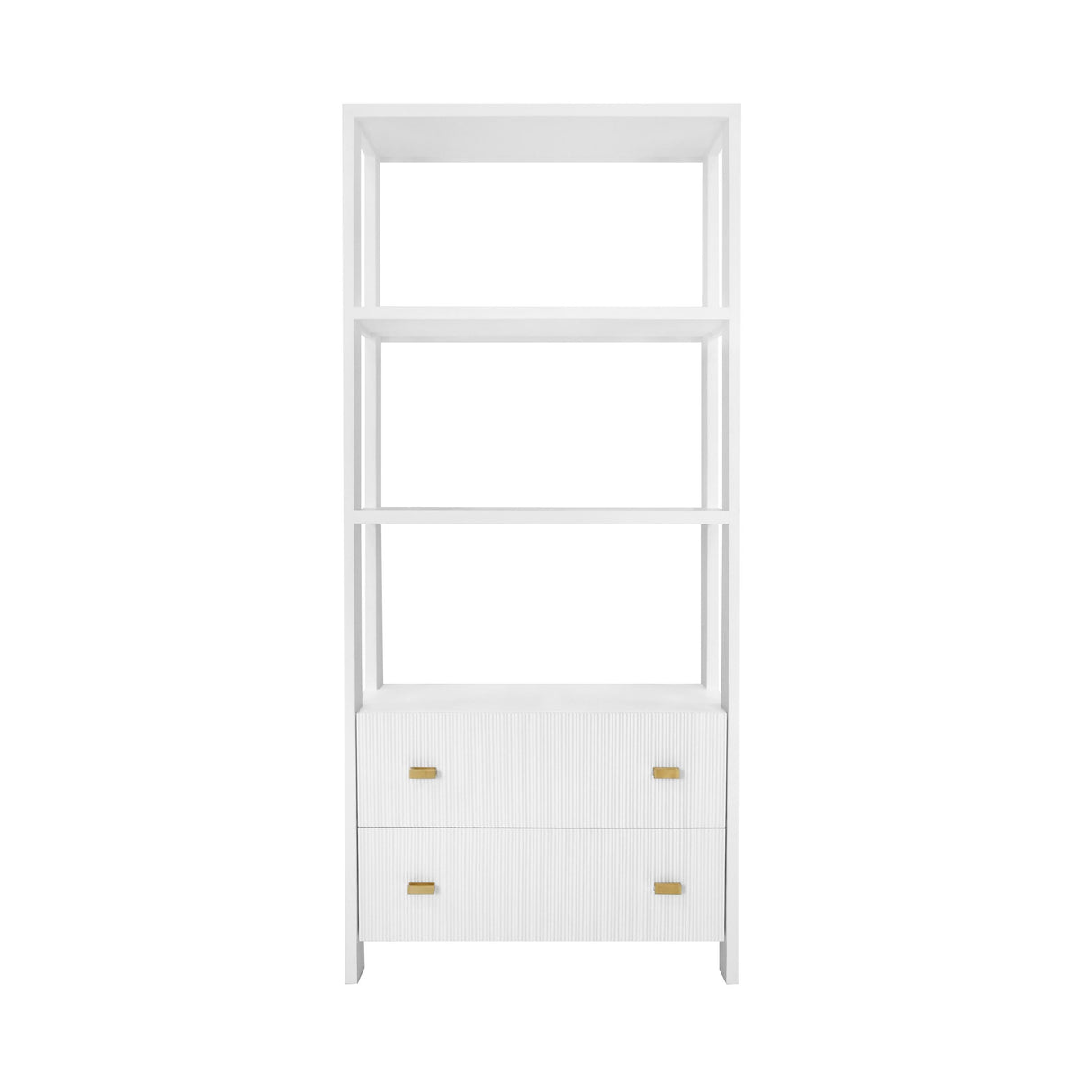 Worlds Away Two Drawer Etagere With Fluted Detail In Matte White Lacquer
