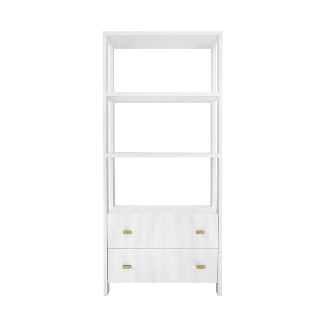 Worlds Away Two Drawer Etagere With Fluted Detail In Matte White Lacquer