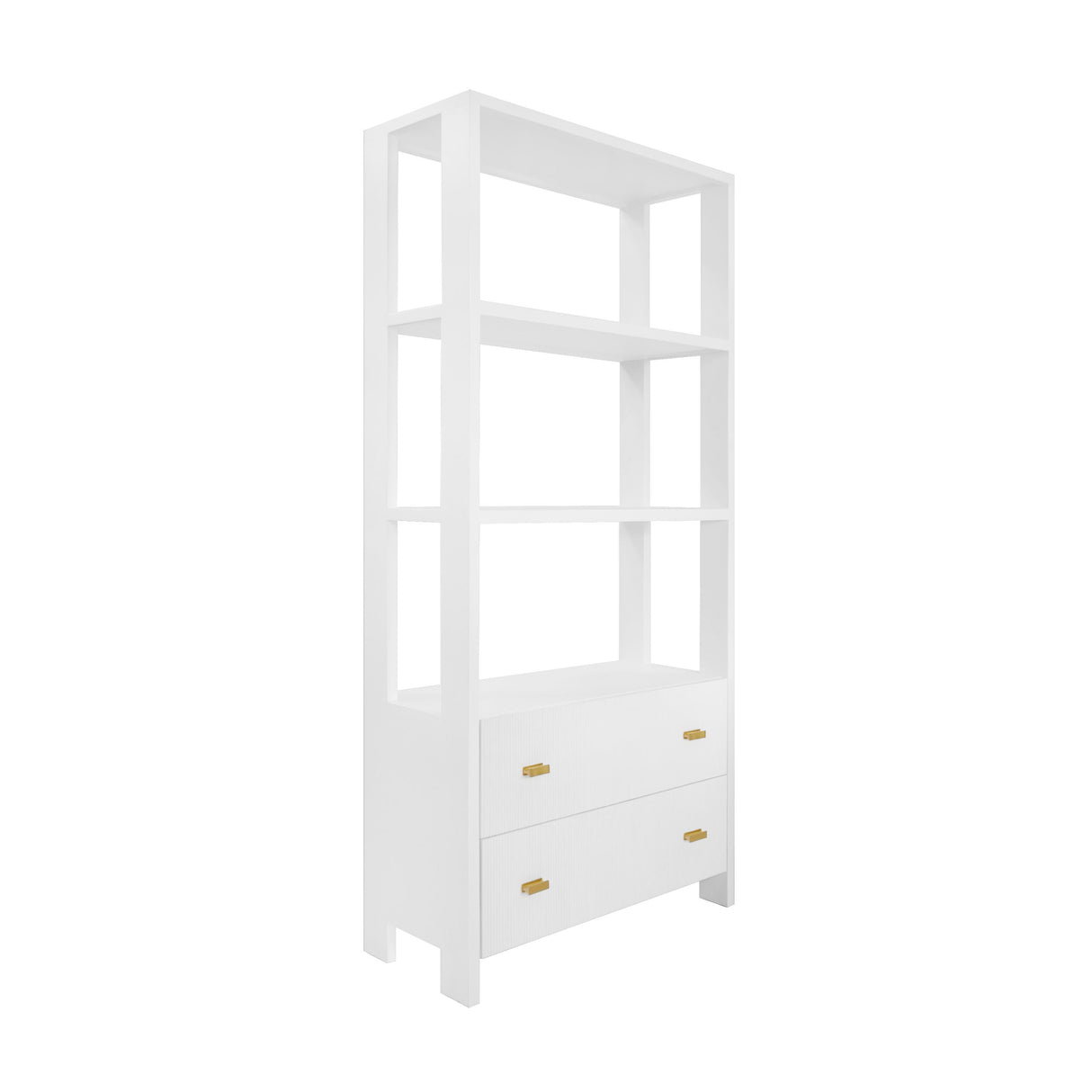 Worlds Away Two Drawer Etagere With Fluted Detail In Matte White Lacquer
