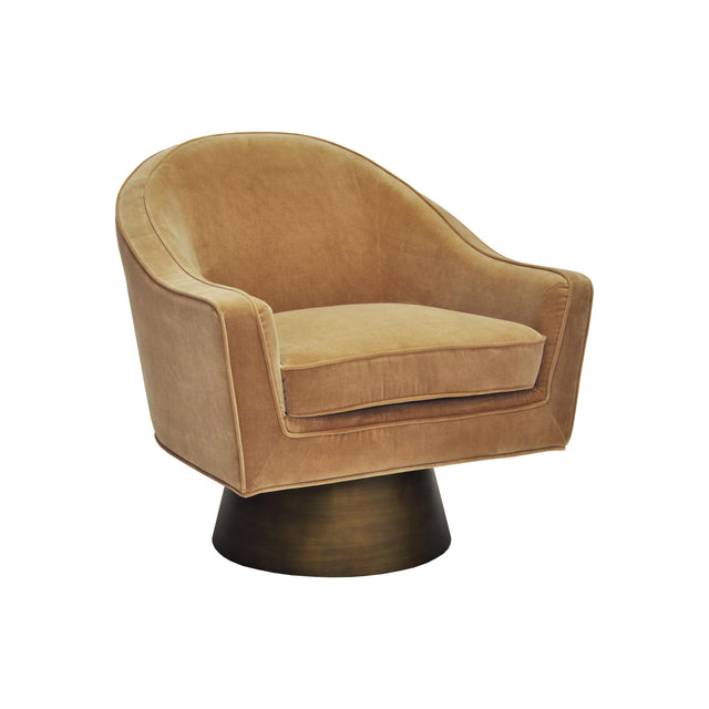 Worlds Away Swivel Chair W. Bronze Base In Camel Velvet