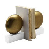 Worlds Away Disk Shaped Textured Brass Metal Bookend With Square White Marble Base