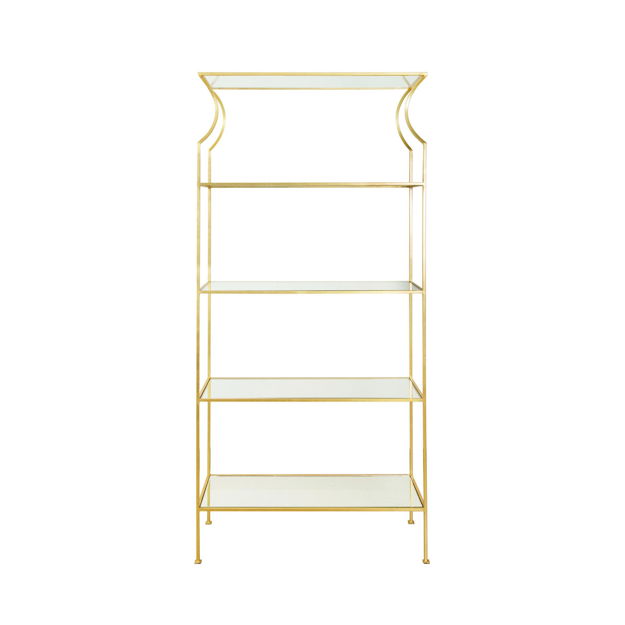 Worlds Away Flared Top Etagere With Clear Glass Shelves In Gold Leaf
