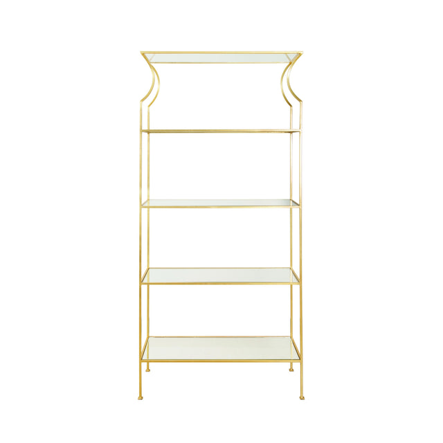 Worlds Away Flared Top Etagere With Clear Glass Shelves In Gold Leaf