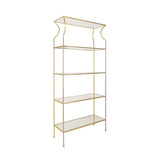 Worlds Away Flared Top Etagere With Clear Glass Shelves In Gold Leaf