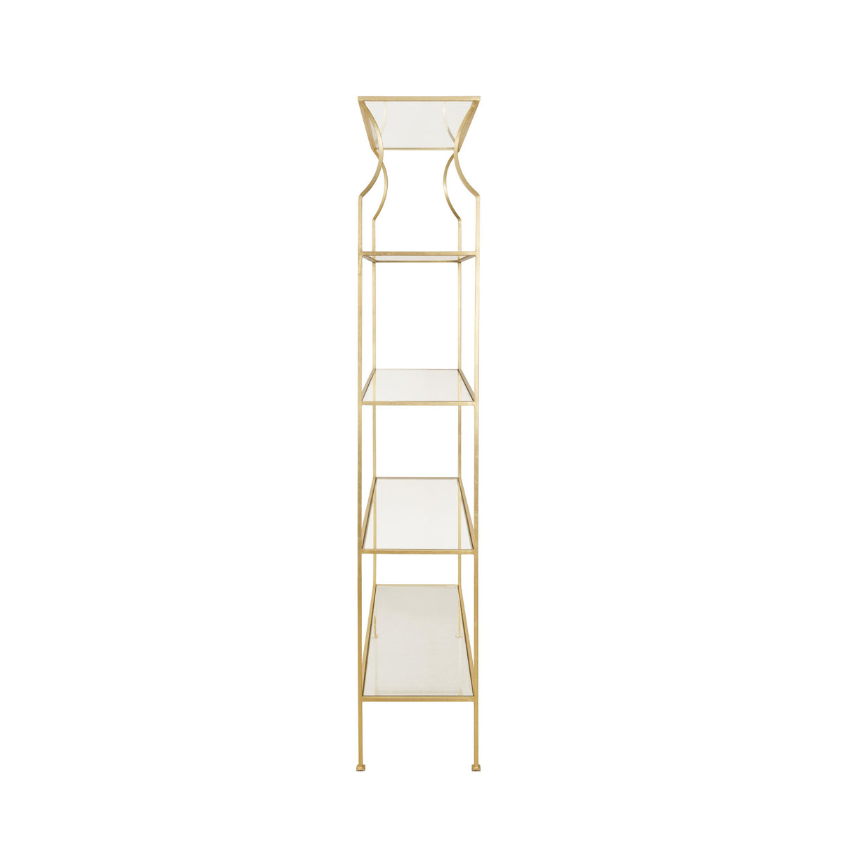 Worlds Away Flared Top Etagere With Clear Glass Shelves In Gold Leaf