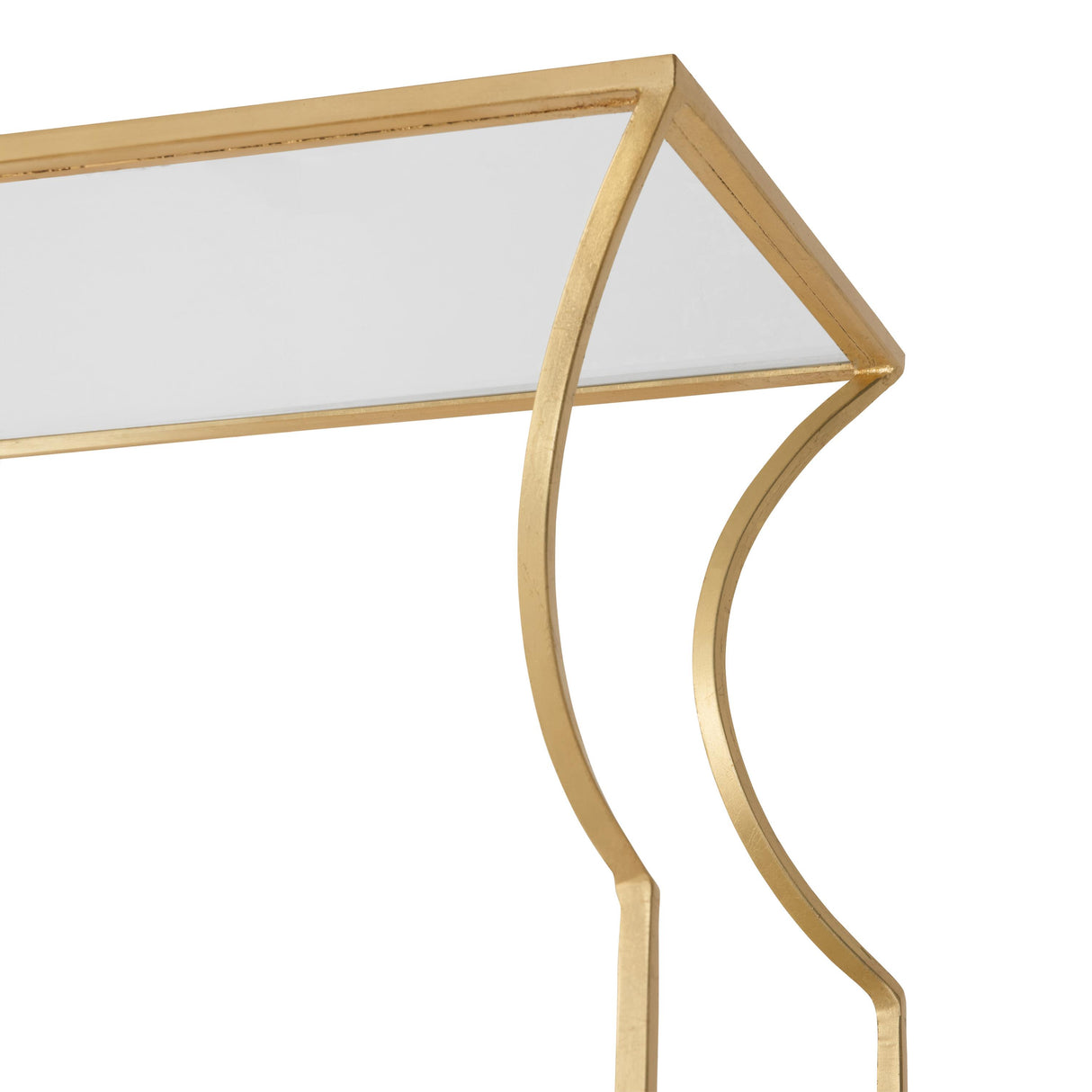 Worlds Away Flared Top Etagere With Clear Glass Shelves In Gold Leaf