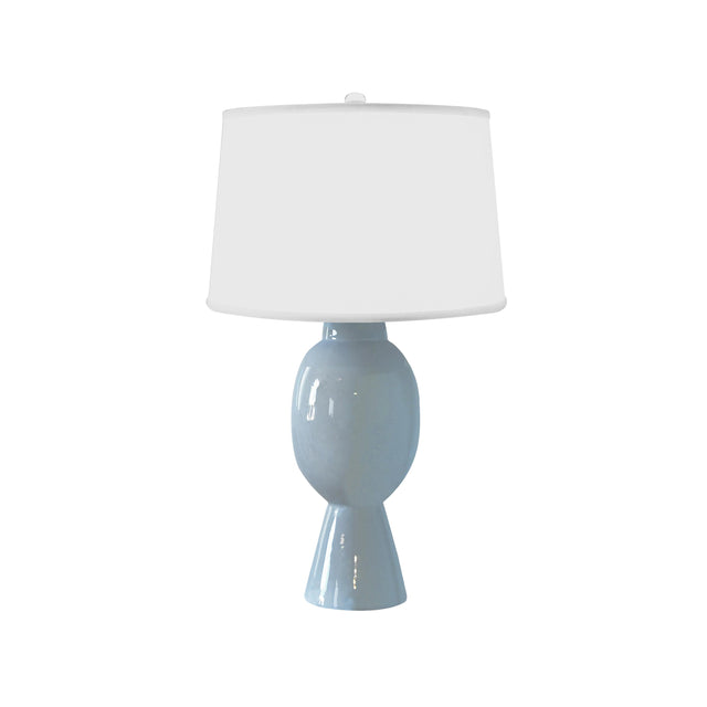 Worlds Away Tall Bulb Shape Ceramic Table Lamp With White Linen Shade In Light Blue
