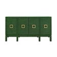 Worlds Away Four Door Buffet With Large Brass Square Hardware In Green Dyed Grasscloth