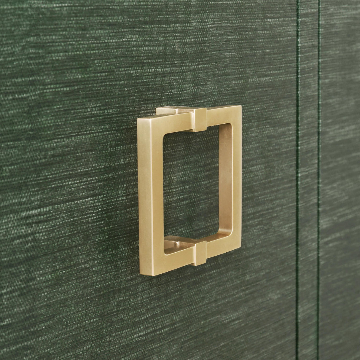 Worlds Away Four Door Buffet With Large Brass Square Hardware In Green Dyed Grasscloth
