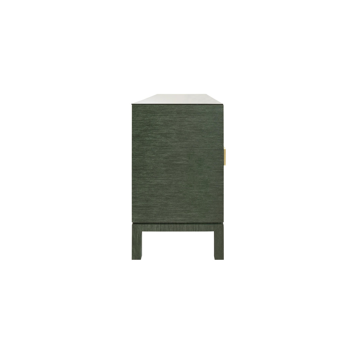 Worlds Away Four Door Buffet With Large Brass Square Hardware In Green Dyed Grasscloth
