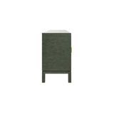 Worlds Away Four Door Buffet With Large Brass Square Hardware In Green Dyed Grasscloth