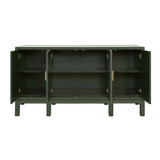Worlds Away Four Door Buffet With Large Brass Square Hardware In Green Dyed Grasscloth