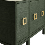 Worlds Away Four Door Buffet With Large Brass Square Hardware In Green Dyed Grasscloth