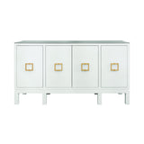 Worlds Away Four Door Buffet With Large Brass Square Hardware In White Textured Linen