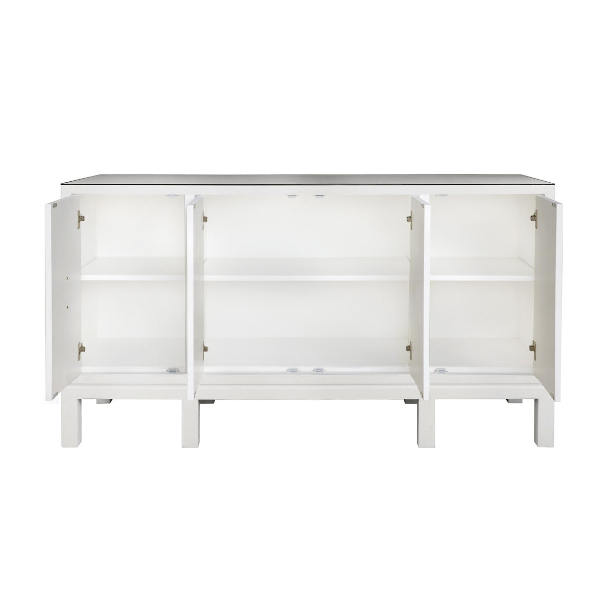 Worlds Away Four Door Buffet With Large Brass Square Hardware In White Textured Linen