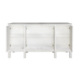 Worlds Away Four Door Buffet With Large Brass Square Hardware In White Textured Linen