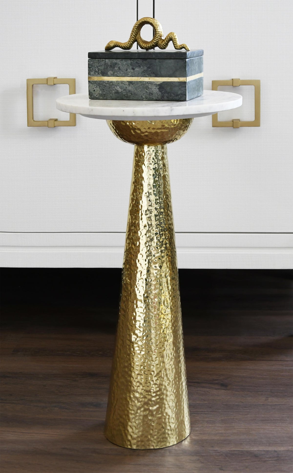 Worlds Away Four Door Buffet With Large Brass Square Hardware In White Textured Linen