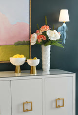 Worlds Away Four Door Buffet With Large Brass Square Hardware In White Textured Linen
