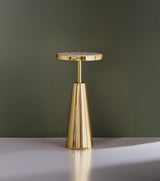 Worlds Away Tapered Brass Side Table With Round Inlaid Radial Natural Bone And Resin Top