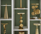 Worlds Away Tapered Brass Side Table With Round Inlaid Radial Natural Bone And Resin Top