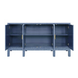 Worlds Away Four Door Buffet With Large Brass Square Hardware In Blue Dyed Grasscloth