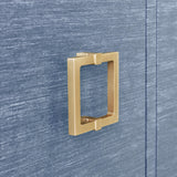 Worlds Away Four Door Buffet With Large Brass Square Hardware In Blue Dyed Grasscloth