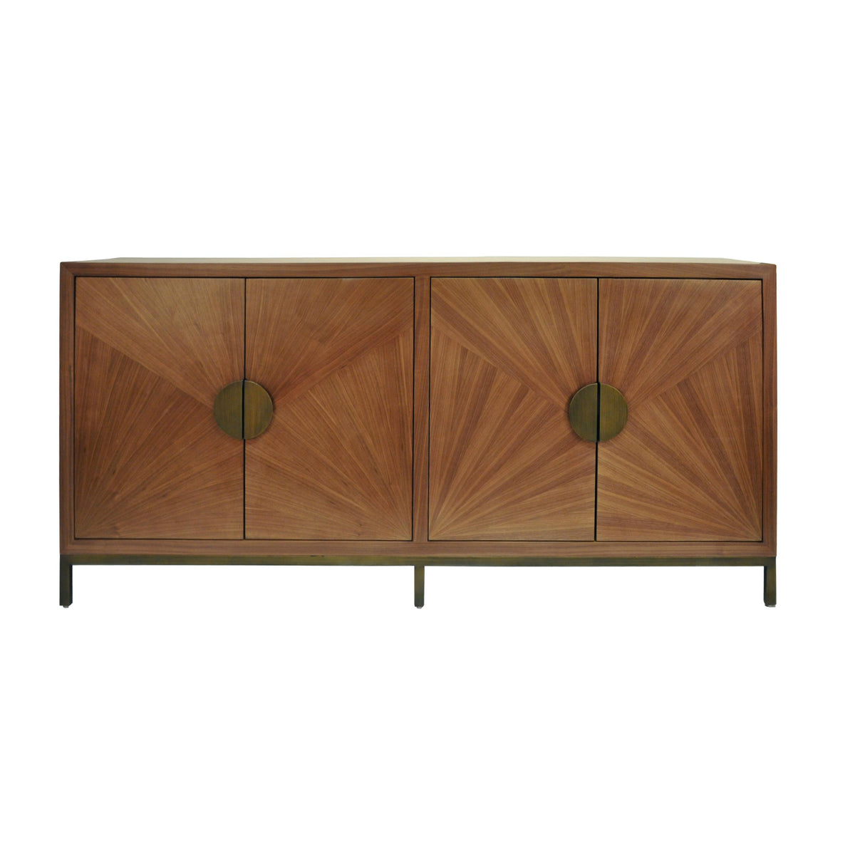 Worlds Away Radial Walnut Cabinet With Painted Bronze Legs And Hardware