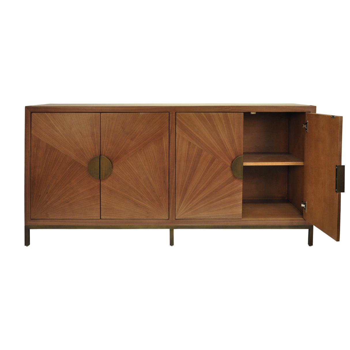 Worlds Away Radial Walnut Cabinet With Painted Bronze Legs And Hardware