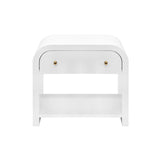 Worlds Away Waterfall Edge Side Table With Fluted Drawer Front In White Lacquer