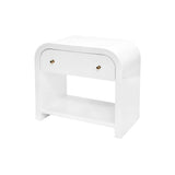 Worlds Away Waterfall Edge Side Table With Fluted Drawer Front In White Lacquer