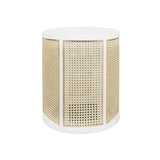 Worlds Away Cane Side Table With Matte White Lacquer Wood Frame