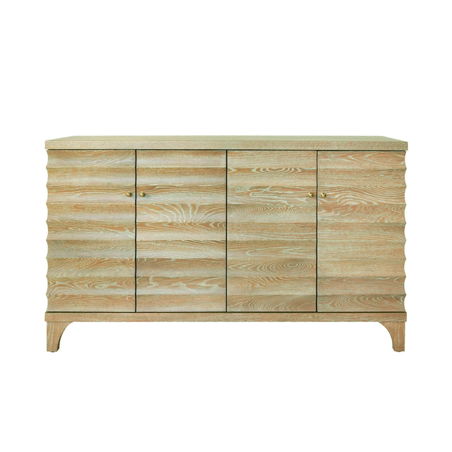 Worlds Away Four Door Buffet With Horizontal Fluted Detail In Cerused Oak