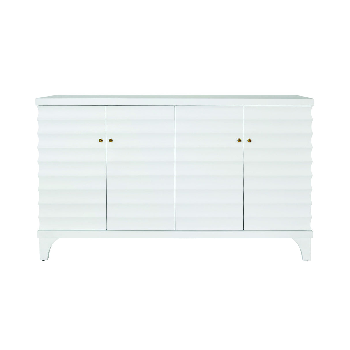 Worlds Away Four Door Buffet With Horizontal Fluted Detail In Matte White Lacquer