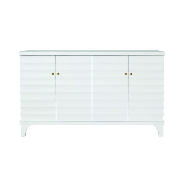 Worlds Away Four Door Buffet With Horizontal Fluted Detail In Matte White Lacquer