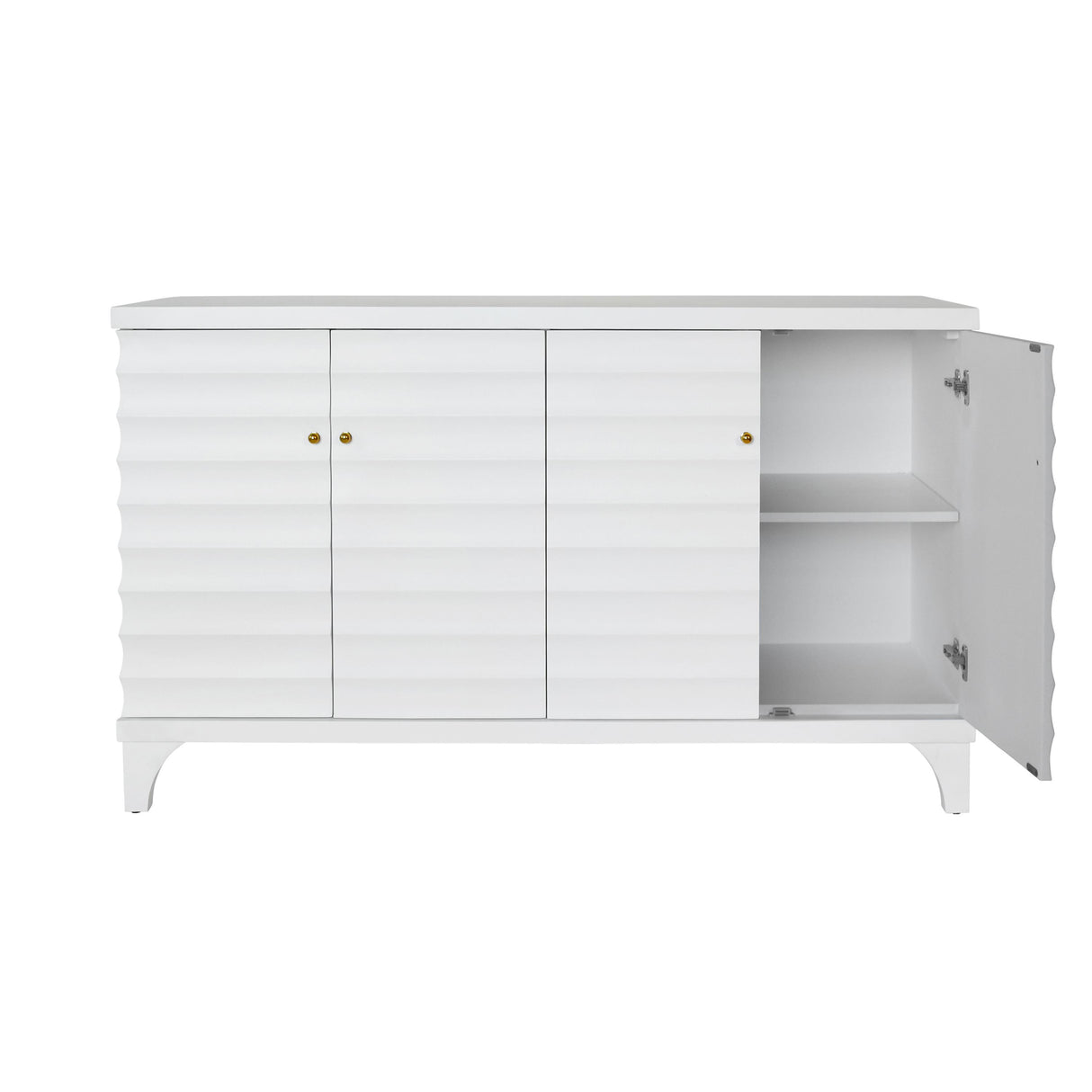 Worlds Away Four Door Buffet With Horizontal Fluted Detail In Matte White Lacquer