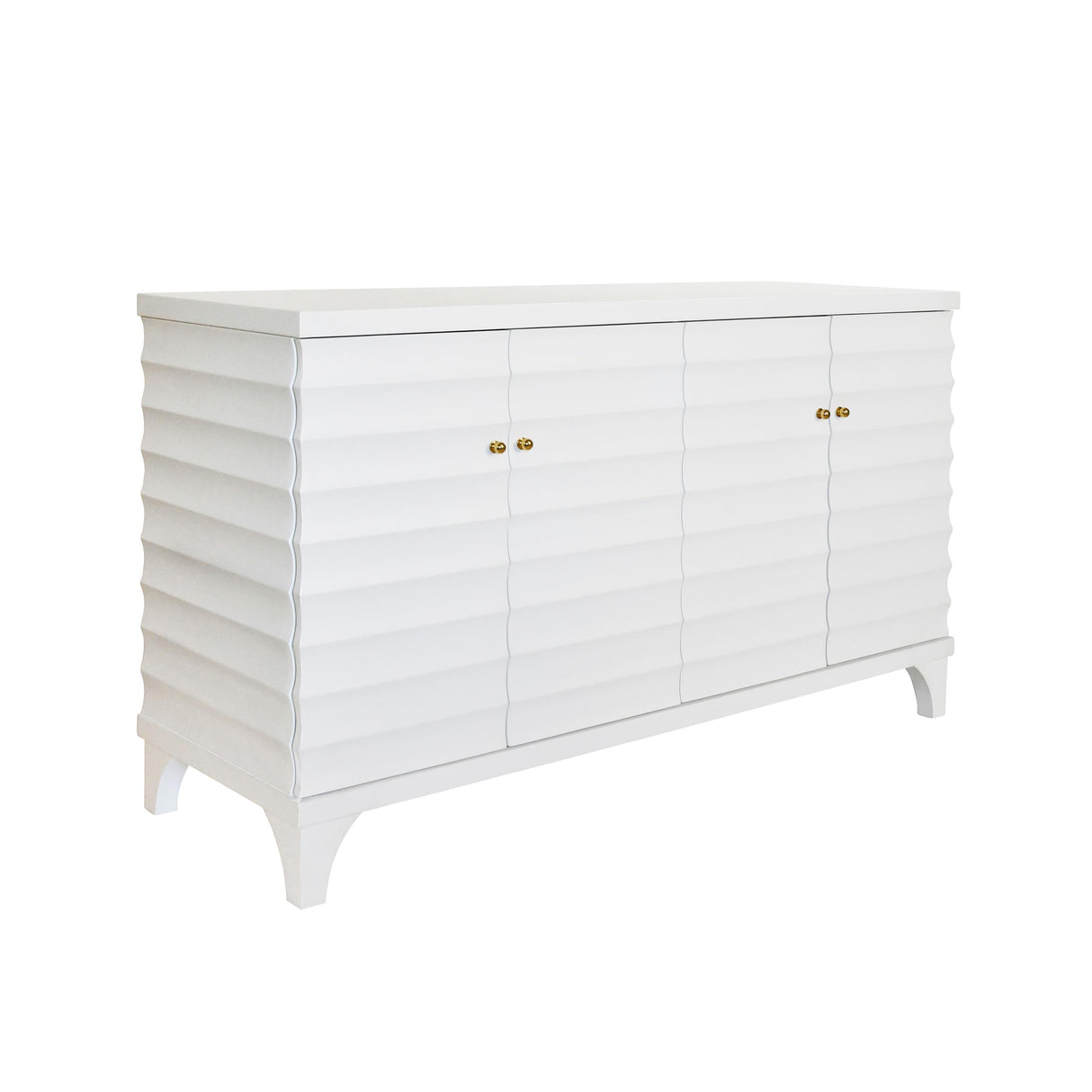 Worlds Away Four Door Buffet With Horizontal Fluted Detail In Matte White Lacquer