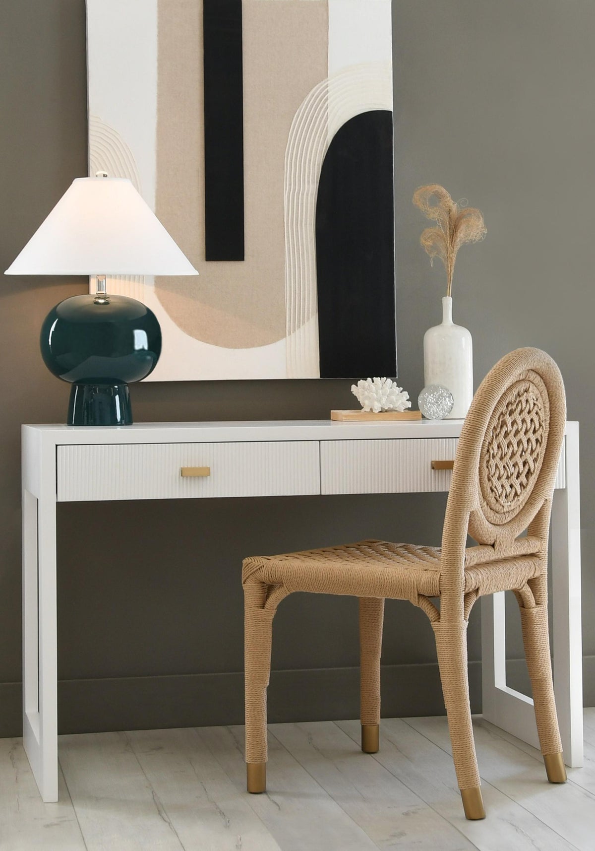 Worlds Away Round Back Rattan Wrapped Dining Chair