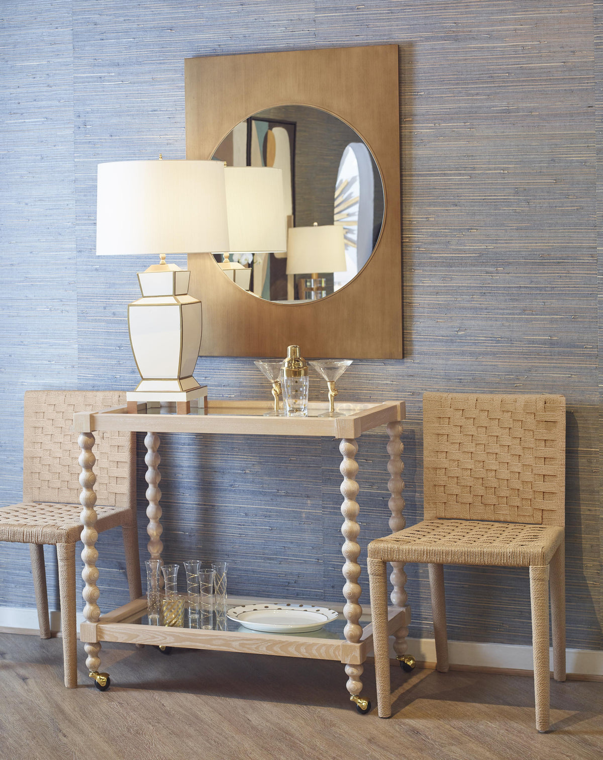 Worlds Away Round Back Rattan Wrapped Dining Chair