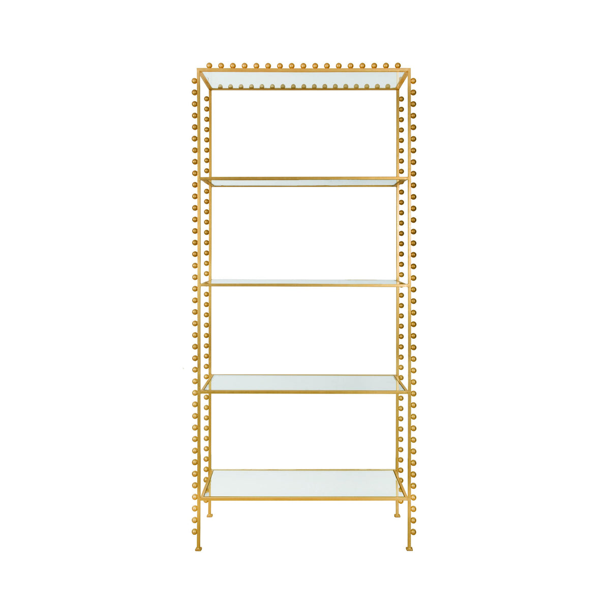 Worlds Away Ball Lined Etagere With Clear Glass Shelves In Gold Leaf