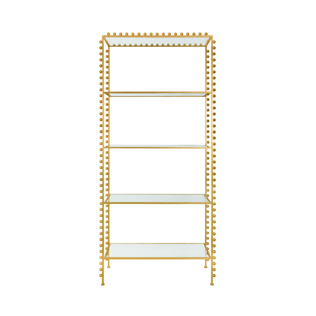 Worlds Away Ball Lined Etagere With Clear Glass Shelves In Gold Leaf