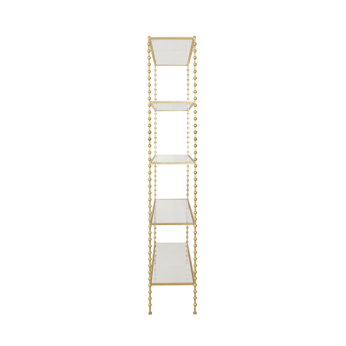 Worlds Away Ball Lined Etagere With Clear Glass Shelves In Gold Leaf