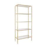 Worlds Away Ball Lined Etagere With Clear Glass Shelves In Gold Leaf