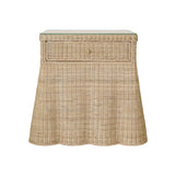 Worlds Away One Drawer Rectangular Side Table With Flared Scalloped Base In Rattan With Glass Top
